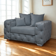 (Silver, Aram Chair) Plush Velvet 3 & 2 Seater Sofa Set | Ashton Scatter Back | 5 Seater Corner Sofa
