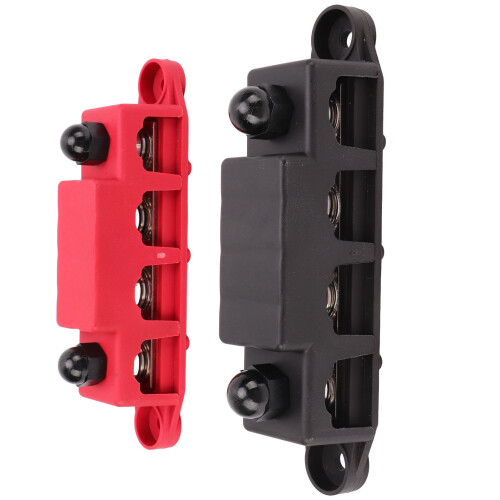 2 Stück Schwarz/Rot 4-Pol-Verteilerblock 3/8in 250A