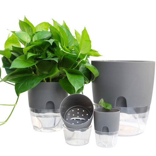 Maceta autoirrigante con cuerda de algodón gris, diámetro 15,3 cm 2