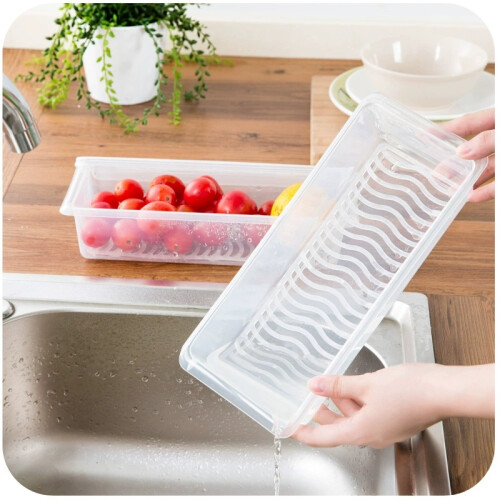 Food Storage Container PP Transparent Multifunctional Stackable Refrigerator Preservation Accessories with Draining Board Large 2
