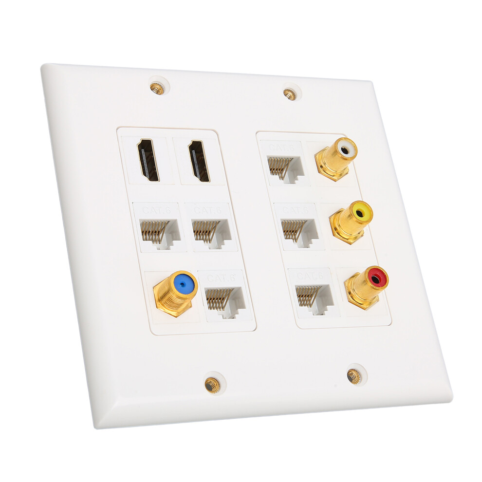 Ethernet Wall Plate Hd Multimedia Interface Cat6 Tv F Head Rca Coax Ethernet Wallplate For Home Office Hotel 6921321096562