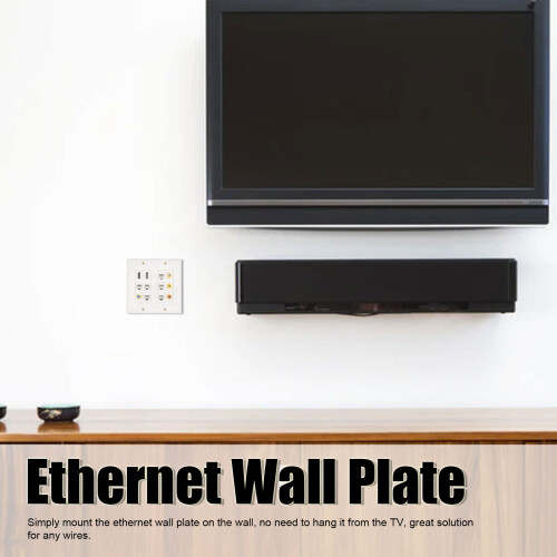 Placa de pared Ethernet de ABS con HDMI, CAT6, TV F, RCA 2