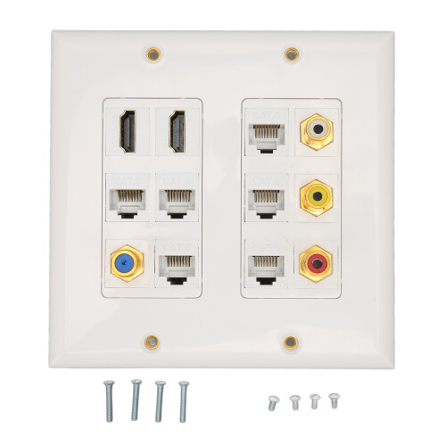 Placa de pared Ethernet de ABS con HDMI, CAT6, TV F, RCA 1