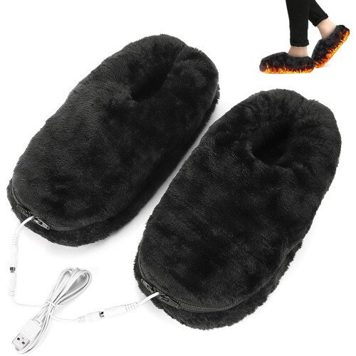 Pantuflas calefactoras USB unisex negro marrón 1 par