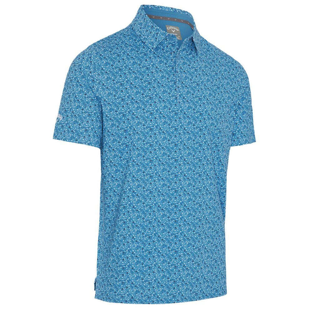 (M, Cendre Blue) Callaway Golf Mens 2025 Novelty Confetti SwingTech Opt-Dri Eco Polo Shirt
