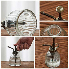Atomizador para plantas de vidrio retro, 400 ml, 16 cm de longitud total, bronce