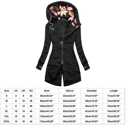 Damen-Zip-Hoodie, Baumwoll-Polyester, M-2XL, Schwarz 2