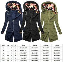 Abrigo con capucha para mujer: cremallera de algodón-poliéster, tallas M-2XL