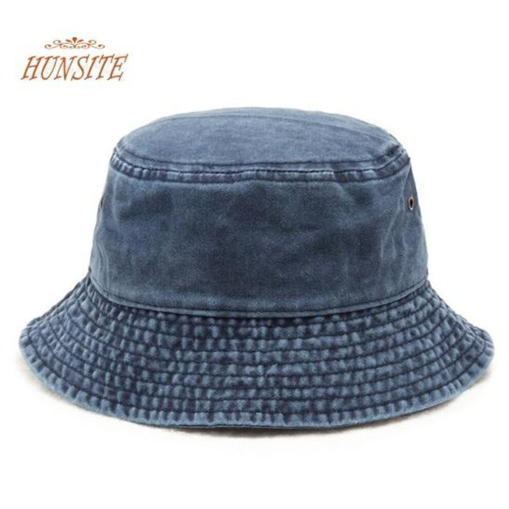 (navy blue) Bucket Hat Solid Color Washed Vintage Anti-uv Sunscreen Decorative Denim Unisex Women Men Cap Headwear