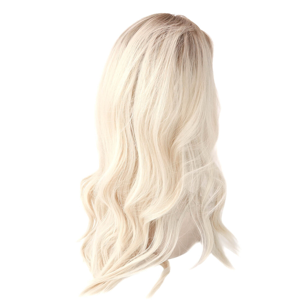 Unisex Brown Gradient Blonde Long Curly Wig Women Heat Resistant Synthetic Wig With Bang For Cosplay Party
