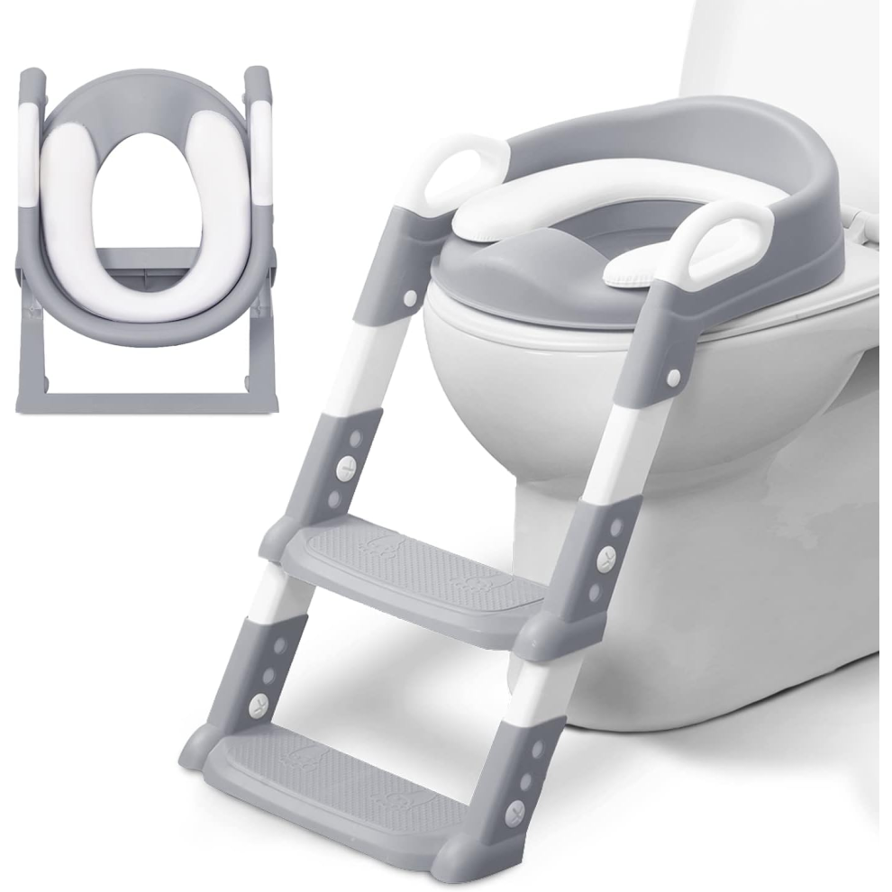 Adjustable Potty Ladder Seat for Toilet Training with Steps, Handle & Soft Cushion Design Non Slip & Space Efficient