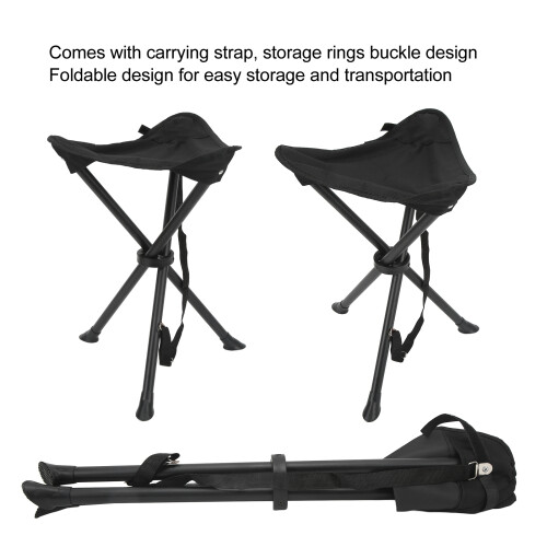 Taburete trípode plegable 200 kg negro compacto 2