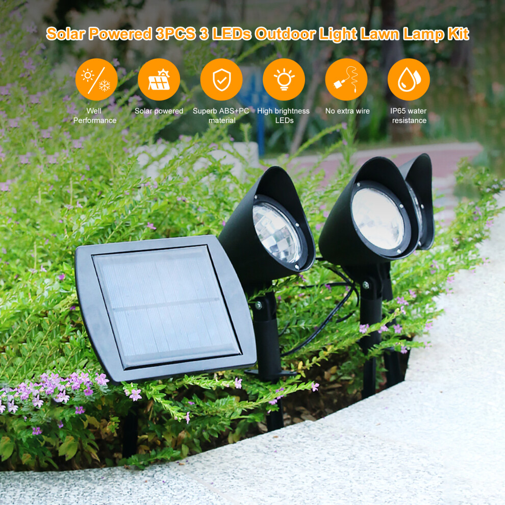 Solar Powered 3PCS 3 LEDs Outdoor Light Lawn Lamp Kit Set Rotatable Illumination Angle Sensitive Light Control IP65 Water Resistance Built--image-OPC-PHVC7P9-NEW