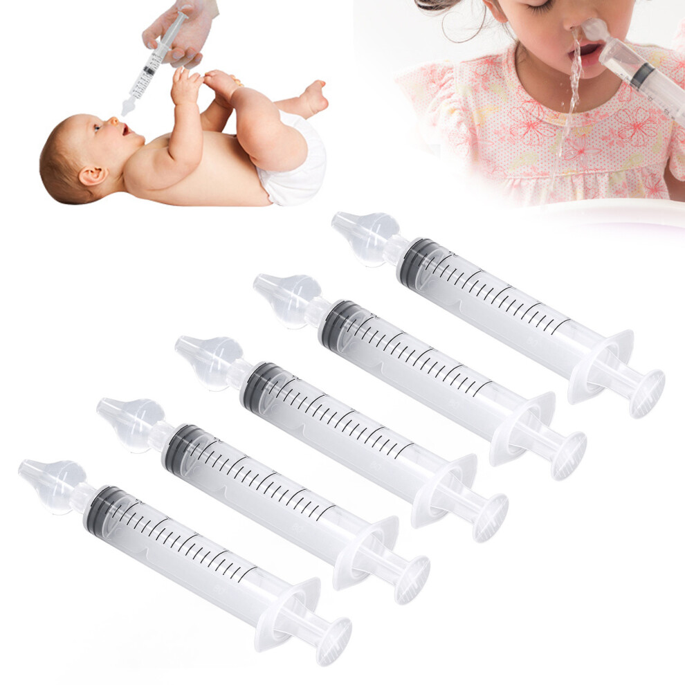 5pcs Syringe Nasal Irrigator Silicone Tip Portable Lightweight Baby Nose Rinsing Tool 10ml