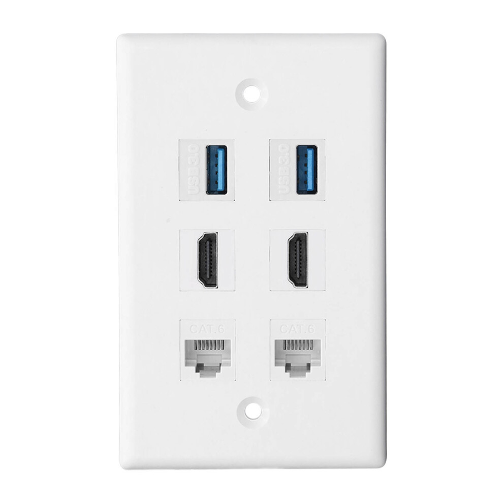 6 Port Wall Plate 2Xhd Multimedia Interface 2Xcat6 2Xusb3.0 Rj45 Ethernet Wall Plate For Hdtv Projector Computer 4631321117656
