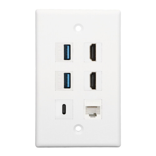 Placa de pared 6 puertos HDMI USB-C Ethernet para TV Proyector Computadora 2xHD 2xUSB3.0