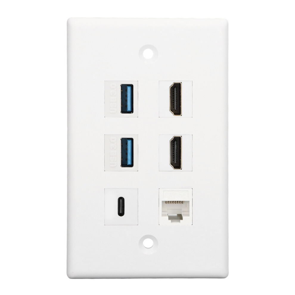 6 Port Wall Plate 2Xhd Multimedia Interface 2Xusb3.0 1Xtype C 1Xcat6 Ethernet Wall Plate For Tv Projector Computer 5021321117661