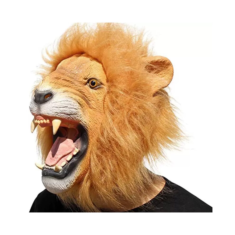 Bghone (Lion) 1Pc Latex Lion Head Mask - Realistic Animal Costume Party Decor For Halloween & Christmas, Scary Prank Costume With Detailed Fur Texture & Jaw