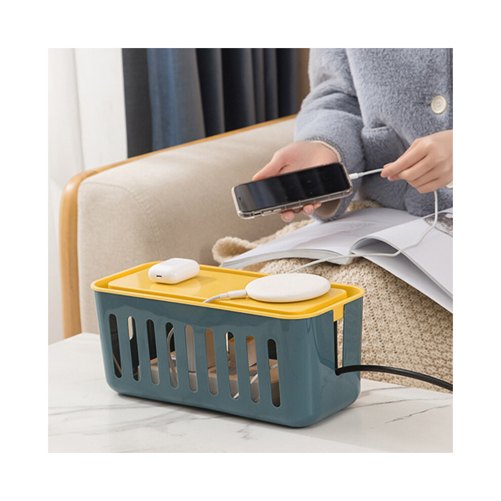 Power Strip Storage Box Hollow Heat Dissipation Simple 6 Charging Hole Cord Cable Container For Home Blue And Yellow 4641321128491