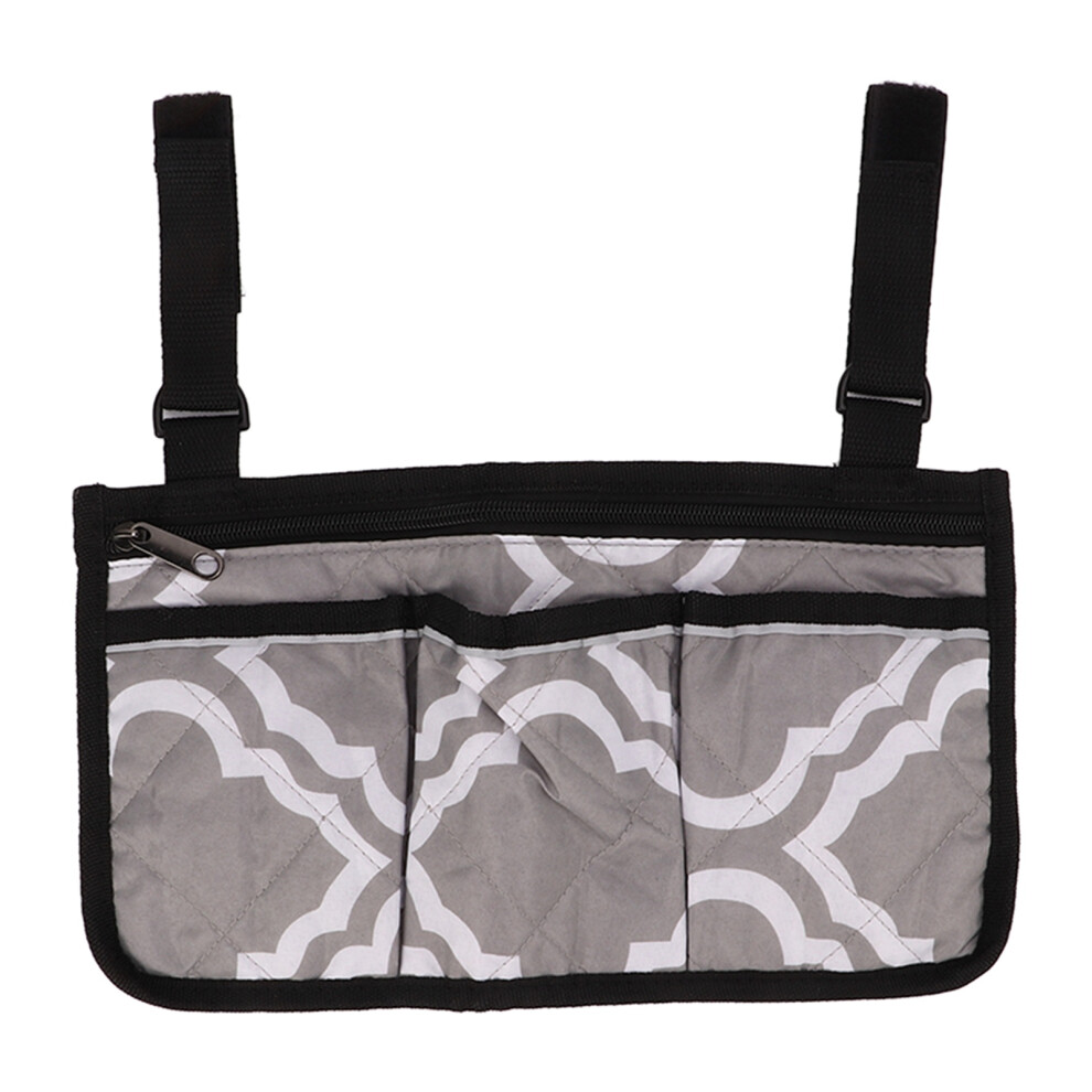 Grey Wheelchair Side Hanging Storage Bag Multi Pocket Armrest Pouch Bag Wheelchair Armrest Accessories With Reflective Strips Pattern