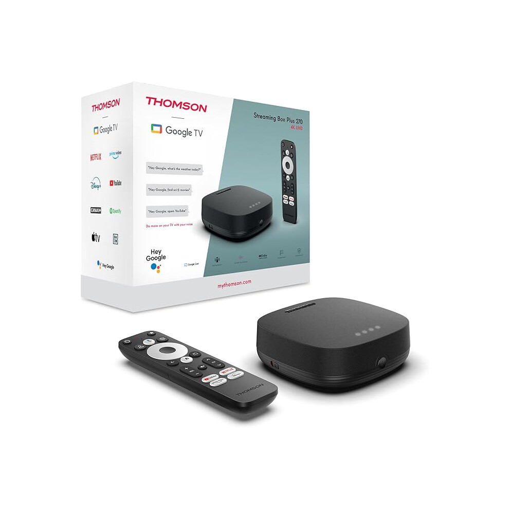 Thomson Streaming Box 270Uk Plus - 4K Uhd, Built-In Speaker & Voice Control, Google Tv, Netflix, Disney+, 32Gb, Chromecast Built-In