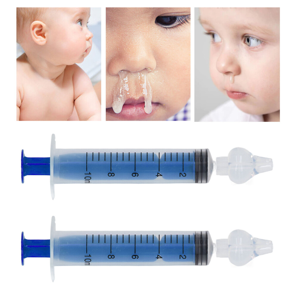 2 Pcs 10ML Baby Nasal Irrigator Portable Children Infants Special Rhinitis Nasal Irrigator Aspirator with 10 Silicone Heads Blue