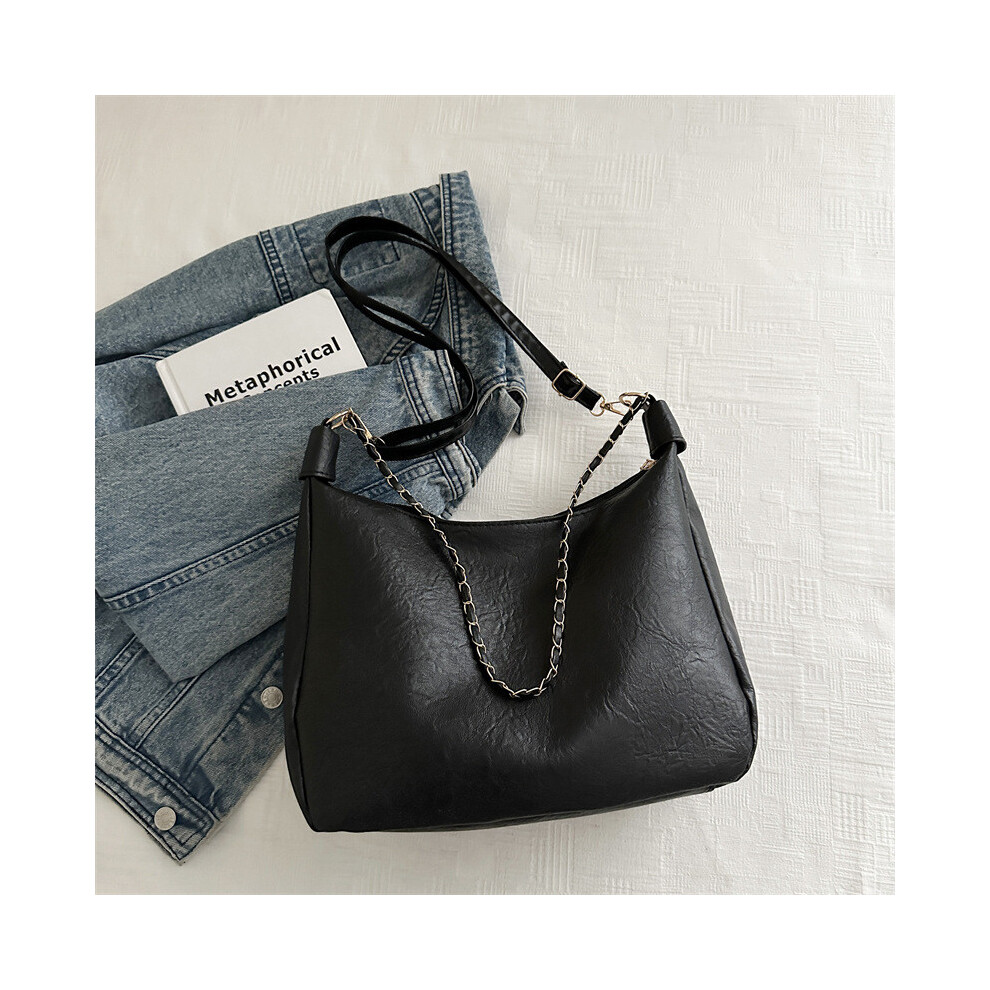 (Black)Bolso De Mano Para Axilas De Un Solo Hombro Color Liso De Gran Capacidad Regalo Moda-image