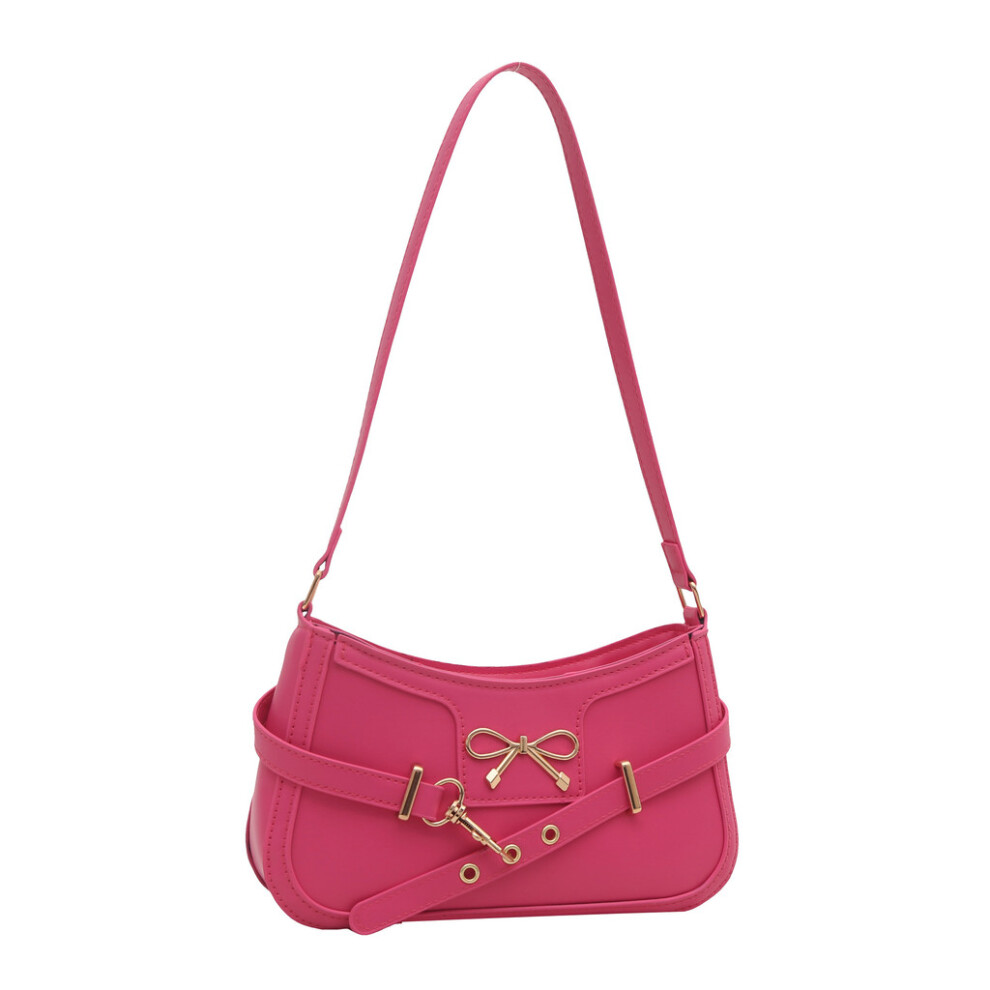 (Pink)Bolso Cuadrado De Hombro De Cuero Pu Con DecoracióN De Lazo Dorado Dulce Para Uso Diario-image