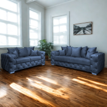 (Steel, Footstool) Plush Velvet 3 & 2 Seater Sofa Set | Ashton Scatter Back | 5 Seater Corner Sofa