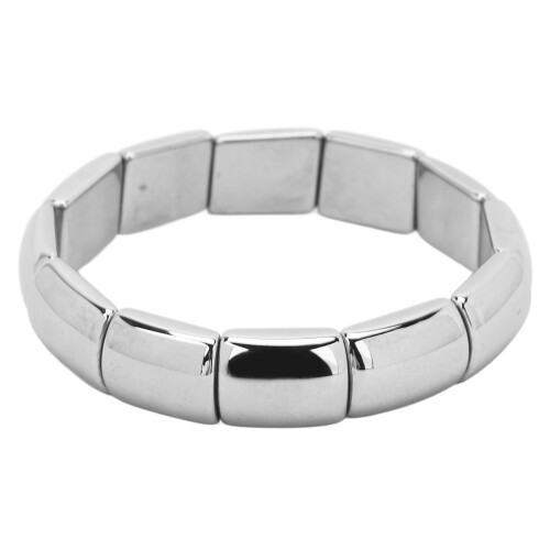 Pulsera de terahercios, cuentas rectangulares, plateada, tamaño 1