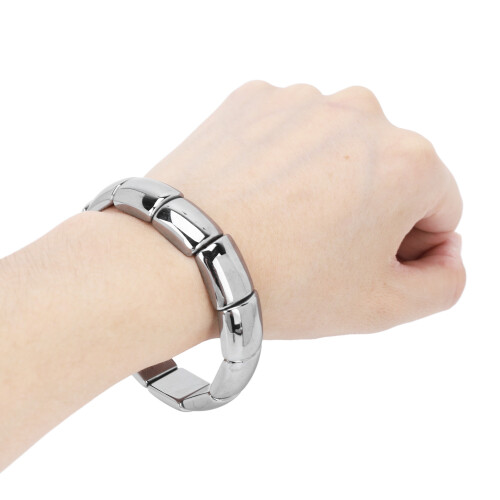 Pulsera de terahercios, cuentas rectangulares, plateada, tamaño