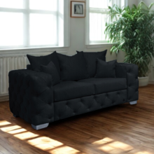 (Black, 2-Seater Sofa) Plush Velvet 3 & 2 Seater Sofa Set | Ashton Scatter Back | 5 Seater Corner Sofa
