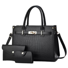 (Black) 3 Piece Classic Sleek Handbag Set