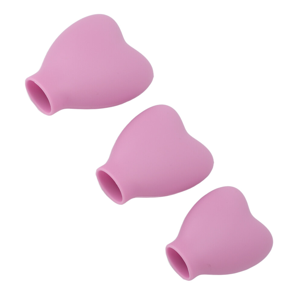 3pcs Makeup Brush Cover Portable Silicone Heart Shaped Cosmetic Brush Guard Cap for Women Girls Pink