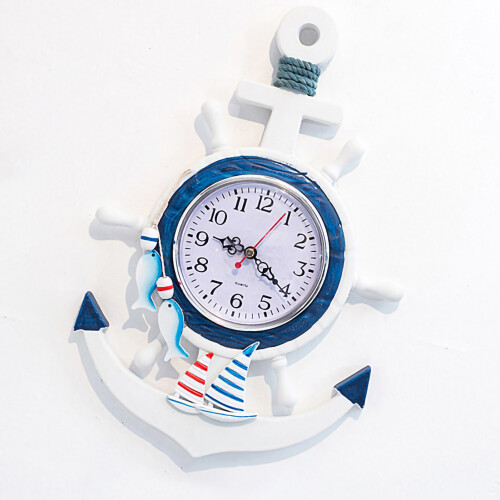 Blau-weiße Schiffsmodell-Wanduhr, 34x23cm 450g 2