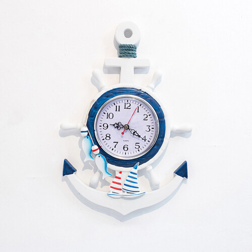 Blau-weiße Schiffsmodell-Wanduhr, 34x23cm 450g 1