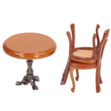 Conjunto de mesa y sillas para casa de muñecas a escala 1:12, abedul