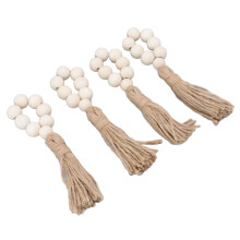 Conjunto de anillos para servilletas con cuentas de madera, 4 piezas, 15,5 cm, Natural