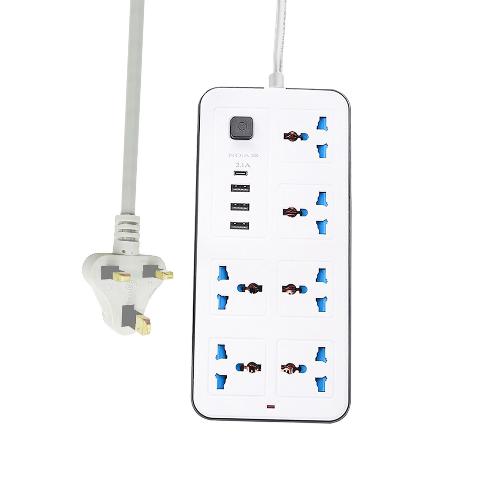 Power Strip With 6 Ac Sockets & 3 Usb 1 Type C Port 6Ft Extension Cord Surge Protector For Home Office Dorm Power Button Safe To Use 5031321181654