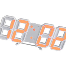 3D-LED-Wanduhr, weiße Schrift, orangefarbene Buchstaben