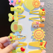 14pcs Set Hairpin Cute Colorful Princess Flower Fruit Cartoon Pattern Children Hair Clip For Girls Yellow