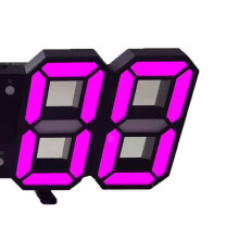3D-LED-Wanduhr, Kunststoff, schwarze Schrift rosa Buchstaben