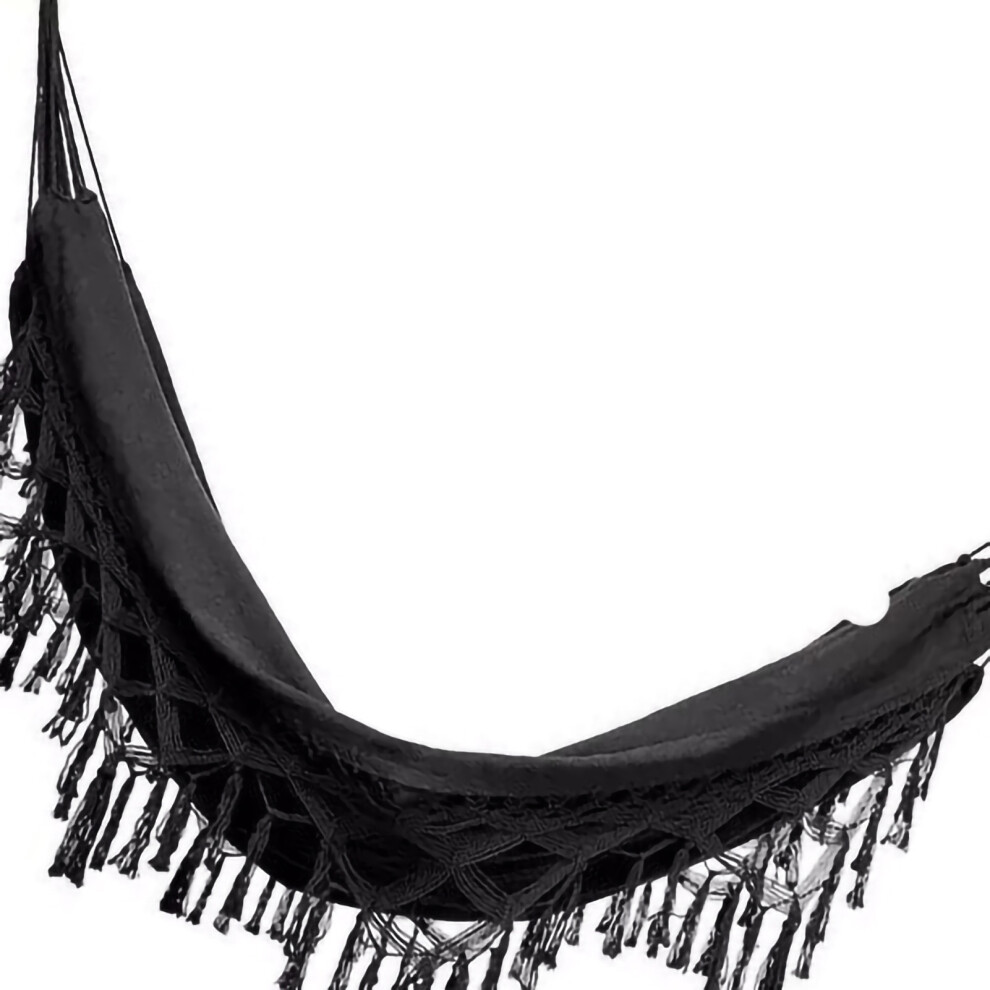 Double Hammock Wearable Portable Rustic Tassel Adult Hammock with 2 Tie Ropes Storage Bag for Camping Indoor Outdoor Black-image-OPC-PHVDMB2-NEW