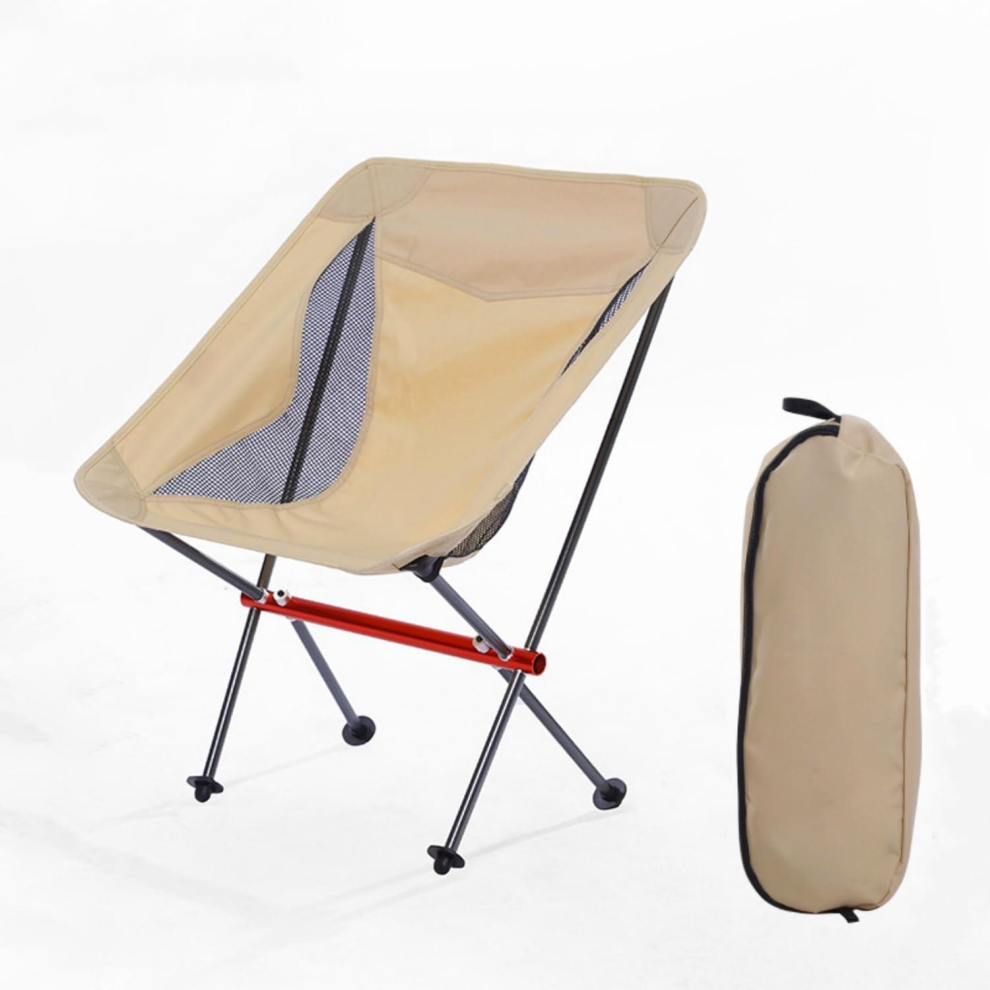 (Beige) Portable Folding Camping Chair,Full-Aluminum Frame,Compact and Portable with Carry Bag for Hiking Festival Travel Beach Fishing Backpacking