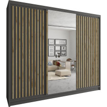 (Grey , 250cm) Modern Royal Sliding Mirror Door Wardrobe