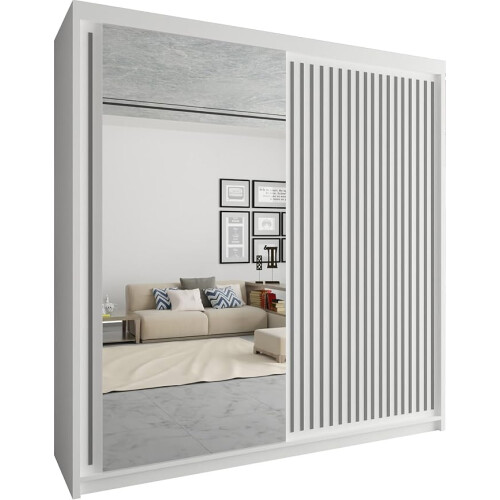 (White , 150cm) Modern Royal Sliding Mirror Door Wardrobe