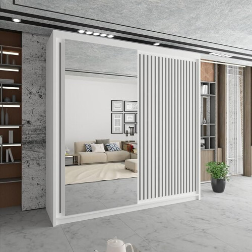 (White , 150cm) Modern Royal Sliding Mirror Door Wardrobe 2