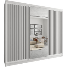 (White , 250cm) Modern Royal Sliding Mirror Door Wardrobe