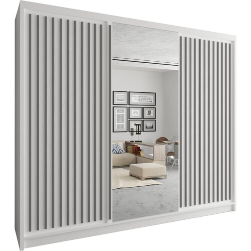 (White , 250cm) Modern Royal Sliding Mirror Door Wardrobe