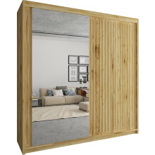 (Oak, 150cm) Modern Royal Sliding Mirror Door Wardrobe